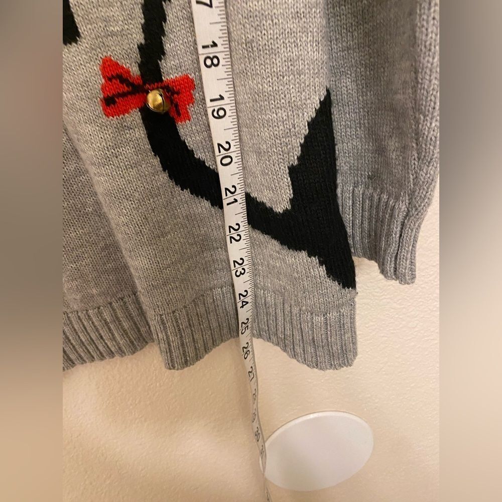 Ugly cute Christmas Holiday Sweater kitty cat black bell grey crewneck S/M - Picture 3 of 7